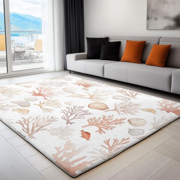 Washable Non Slip Area Rug for Living Room BedroomKids Nursery Bedside Room Home Office Kitchen Decor Coral Shells Fluffy Area Rug 60 x 90cm pink - Image 3