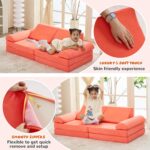 jela Kids Couch Large, Floor Sofa Modular Funiture for Kids Adults, Playhouse Play Set for Toddlers Babies, Modular Foam Play Couch Indoor Outdoor (56.7"x28.3"x17.3", Coral) - Image 5