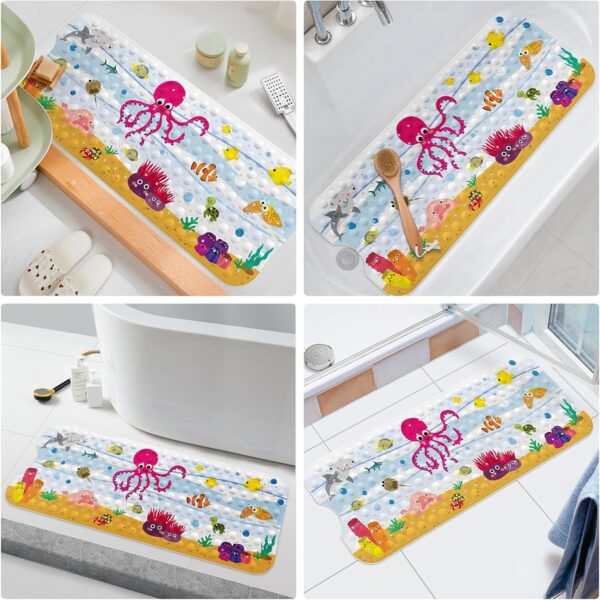 Othway Baby Bath Mat Non Slip 100 x 40 cm, Cartoon Children Bathtub Mat Anti Mold Extra Long Bathroom Shower Mat,Bath Mat for Kids with Suction Cups & Drain Holes - Image 6