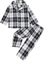 Naiyafly Kids Pajamas Set Plaid Button Down Pyjamas for Girls Boys Toddler Christmas Sleepwear Baby PJS 2 Piece Shirts Tops Pants Nightwear Homewear 18 Months - 6 Years