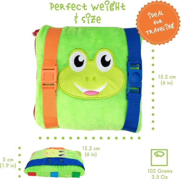 Frog Plush Toddler Puzzle Toy - Sensory Busy Board Pillow - Soft Play Education Activity Toy for 1 - 3 Year Old Kids - Boys & Girls Baby Buckle - Improve Motor Skills, Fidget/ Fiddle Travel Game. - Image 3