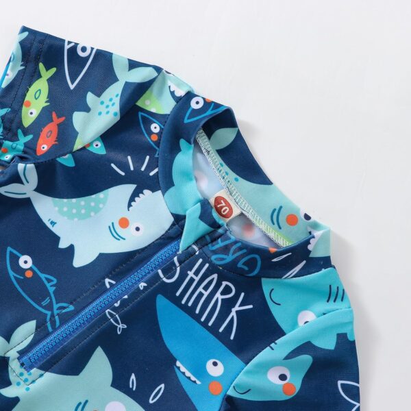 LYSINK Toddler Boy Girl Swimsuit Rash Guard Zipper One Piece Swimsuit Shark Printed Short Sleeve Infant Beach Bathing Suits - Image 3
