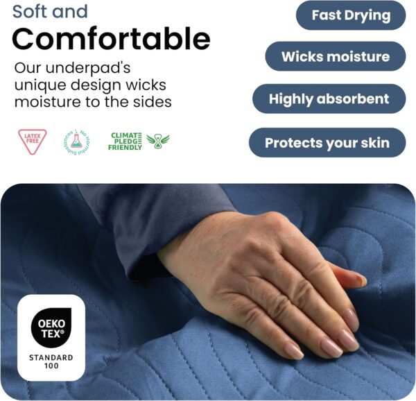 IMPROVIA® Washable Underpads, Heavy Absorbency Reusable Incontinence Pads for Kids, Adults, Elderly, and Pets - Waterproof Protection Floor Navy & Green (4 Pack - 34x36) - Image 4