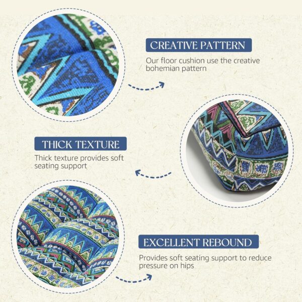 Round Meditation Cushion Set of 2, Large Bohomian Decorative Floor Cushions Thicked Memory Foam Throw Floor Pillows Seating, Tufted Soft Floor Pillows for Livingroom Yoga 22 * 22in - Image 6