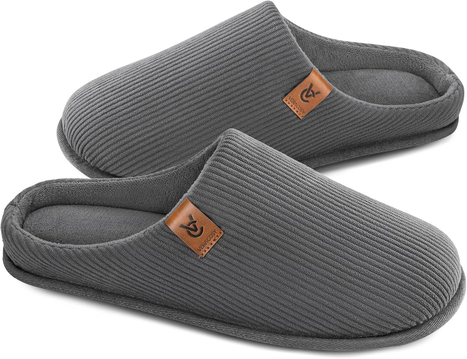 81CxUiuMXbL._AC_SL1500_.jpg VeraCosy Men's Cosy Slip-on Slippers Corduroy Memory Foam Indoor House Shoes - Image 1