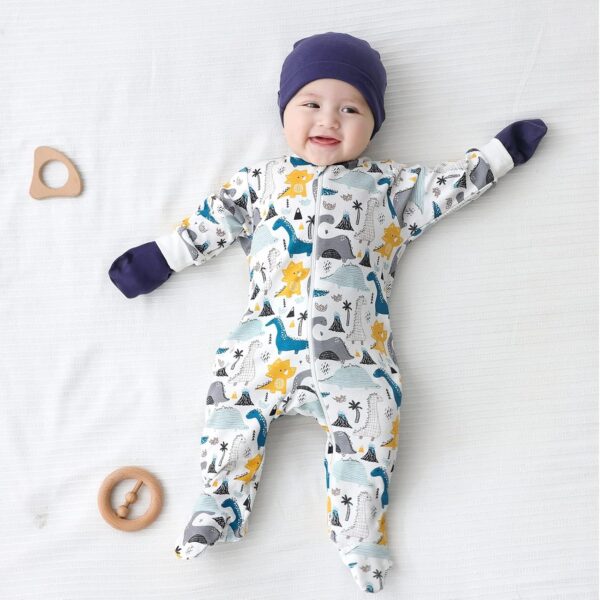 MAMIMAKA Newborn Baby Boys Girls one-Piece Sleepsuit 4 Pack 2-way Zip Footed Pajamas for Play and Sleep - Image 3
