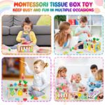 FCSONU Toddlers Montessori Toys for 3 Year Old Boys Girls, Wooden Baby Tissue Box Toys for Ages 3-4 Kids, Activity Cube|Sensory Toys for Toddlers 3, Christmas Birthday Gifts for 36+ Months - Image 6