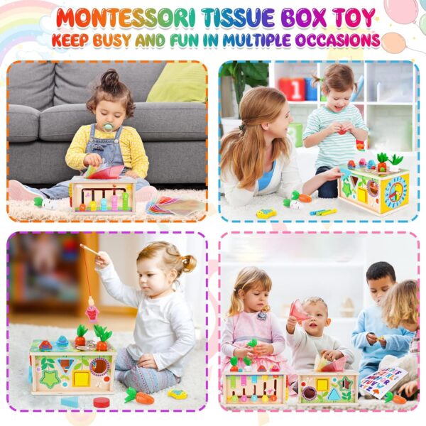 FCSONU Toddlers Montessori Toys for 3 Year Old Boys Girls, Wooden Baby Tissue Box Toys for Ages 3-4 Kids, Activity Cube|Sensory Toys for Toddlers 3, Christmas Birthday Gifts for 36+ Months - Image 6