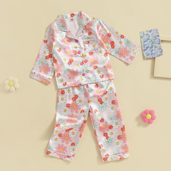 WERNZATT Kids Baby Boy Girl Satin Pajamas Set PJS Long Sleeve Button Down Sleepwear 2 Piece Lounge Tops Pants Nightwear Homewear - Image 2
