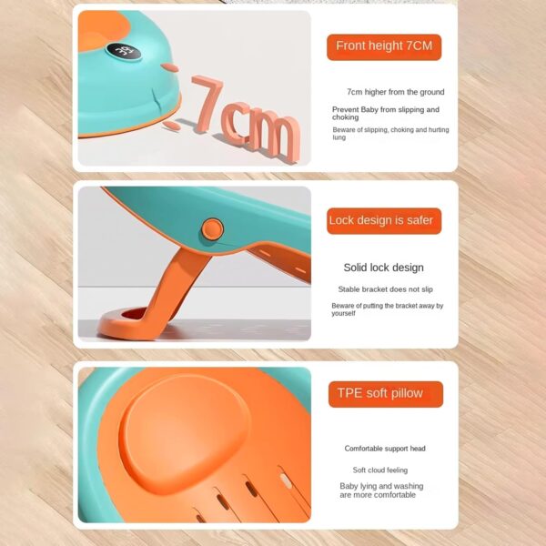 Coo11 Baby Bath Seat for 0-6 Months Newborn, Foldable Anti-Slip Chair Support, Ergonomic Quick Drying Design & Soft Rubber Headrest, Portable & Lightweight Bathing Essential for Home & Travel - Orange - Image 7