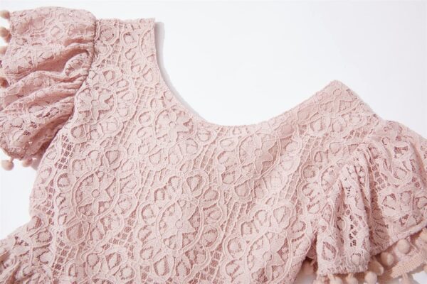 Beganly Girls Elegant Lace Princess Dress Toddler Vintage Pom Pom Flutter Sleeve Party Dresses - Image 9