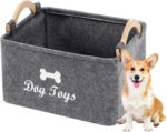 Geyecete dog toy basket storage Bins - with Wooden Handle,Collapsible Pet Supplies Storage Basket puppy toy box storage Basket/Bin Kids Toy Chest Storage Trunk(Grey)