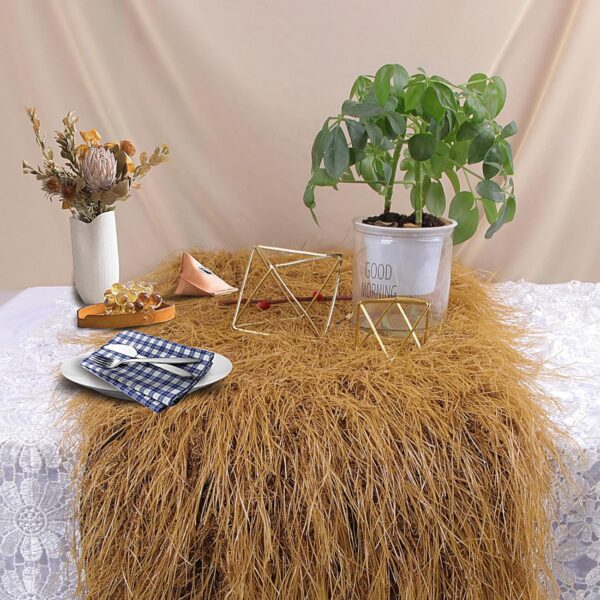 VIJIV Faux Grass Thatch Straw Table Runner Outdoor, 13" x 72" Fake Grass Hay Stacks Table Centerpieces Party Decorations for Modern Farmhouse, Western Themed Cowboy Decor, Home Rustic Decor - Image 2