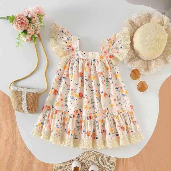 Geagodelia Toddler Baby Girl Summer Lace Dress Fly Sleeve Bowknot Flowy Dresses Boho Floral Sundress Cute Princess Dress 1-5 Years - Image 4