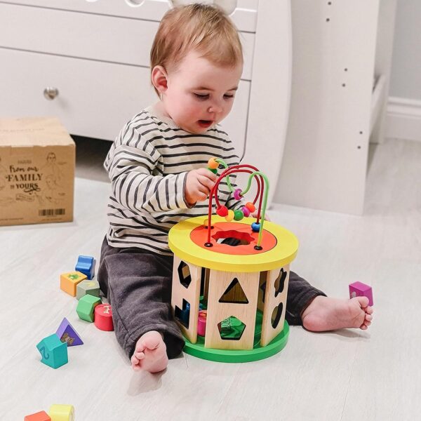Jaques of London Wooden Activity Cube for 1 Year Old | Wooden Shape Sorter with Bead Maze | Montessori Educational Toys for 1 Year olds | Since 1795 - Image 5