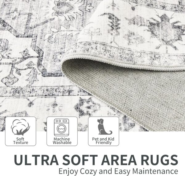Fondream Rugs Living Room 120x170 cm Machine Washable Rugs Anti Slip Area Rug Large Rug Soft Low Pile Bedroom Rugs for Nursery, Game Room, Office Luxury Decorative, Grey - Image 4