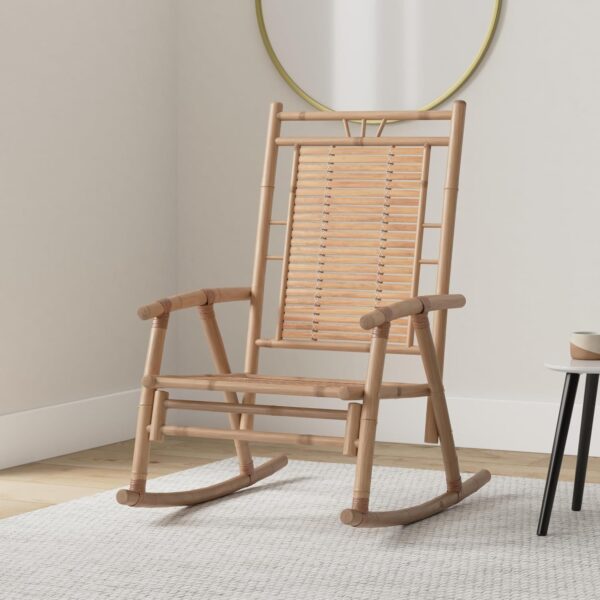 vidaXL Bamboo Rocking Chair - Weather Resistant, Easy Cleaning, Natural Material, Suitable for Indoor and Outdoor use - Image 2