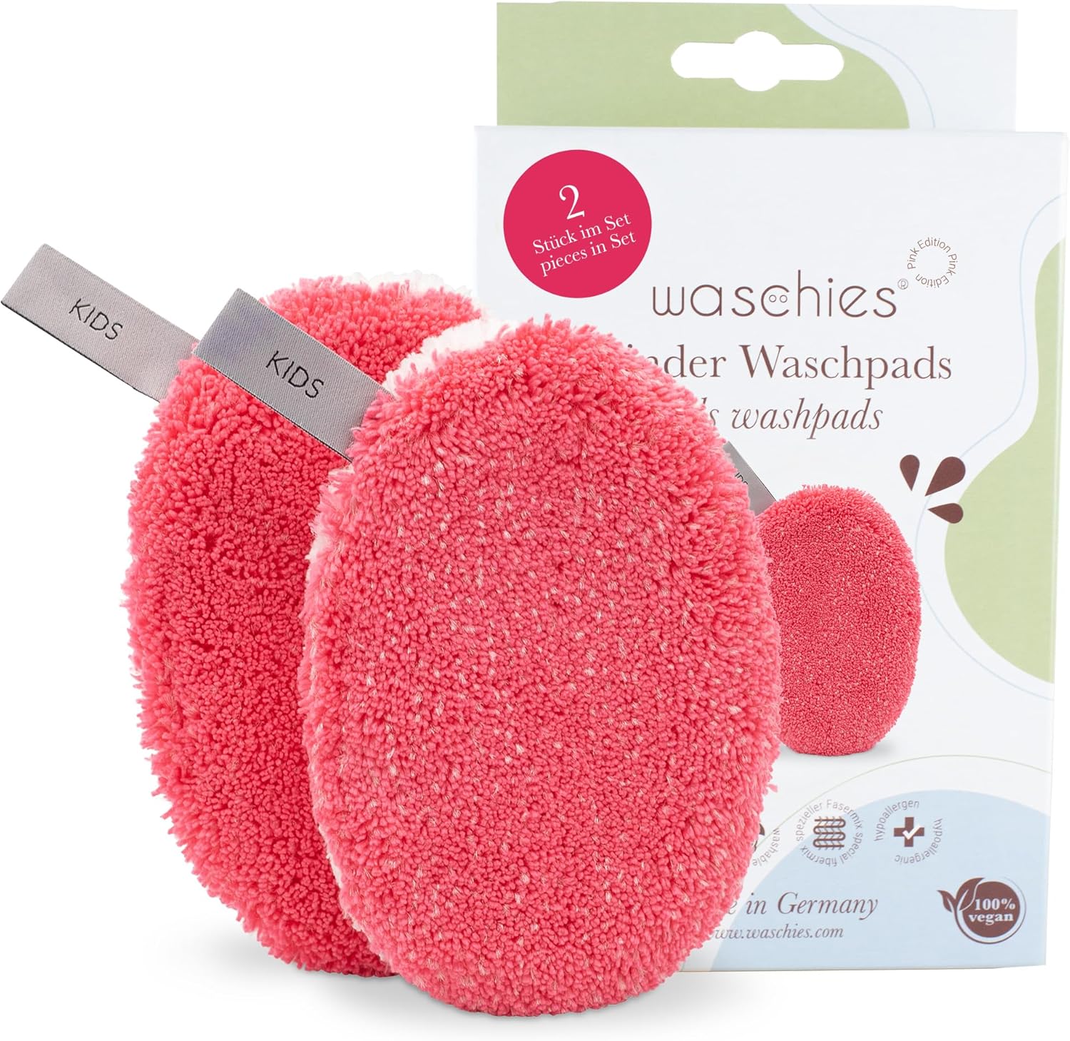 81ENeHbRoYL._AC_SL1500_.jpg waschies Kids Washing Pads for Babies and Children, for Cleaning Only with Water, Reusable, Skin-Friendly, Super Soft, Made in Germany, Pink, Set of 2 - Image 1