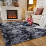 GISIONLARI Rugs Living Room Fluffy Area Rug Shaggy for Bedroom Soft Modern Luxury Fur Carpet for Kids Room Nursery Indoor Plush Furry Rug Comfy Home Decor Floor Mat (Black grey, 170 x 120 cm) - Image 3