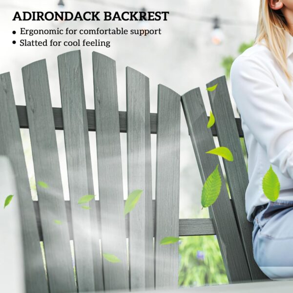 Outsunny 2 Seater Garden Bench, Comfortable Fir Wood Love Chair with Wagon Wheel-Shaped Armrests, Outdoor Adirondack Wooden Loveseats, Grey - Image 6