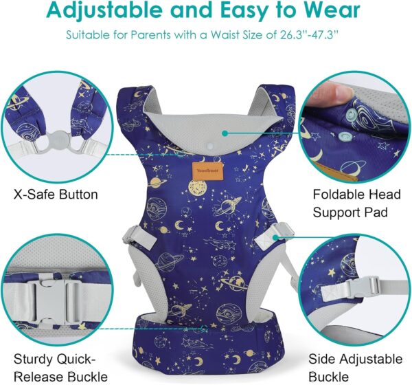 YooxArmor Baby Carrier Newborn to Toddler, Ergonomic Adjustable Toddler Carrier for 7-33 Lbs, Cozy Lightweight Infant Carrier with Neck Support, Baby Holder Carrier with Lumbar Support for Mom Dad - Image 5