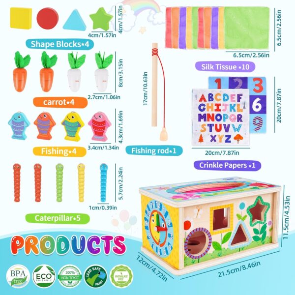 FCSONU Toddlers Montessori Toys for 3 Year Old Boys Girls, Wooden Baby Tissue Box Toys for Ages 3-4 Kids, Activity Cube|Sensory Toys for Toddlers 3, Christmas Birthday Gifts for 36+ Months - Image 5