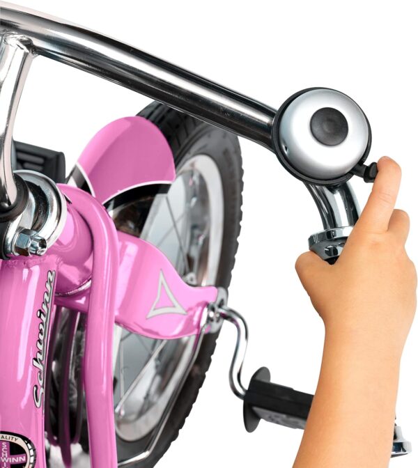 Schwinn Roadster Bike for Toddler, Kids Classic Tricycle, Low Positioned Steel Trike Frame w/ Bell & Handlebar Tassels, Rear Deck Made of Genuine Wood, for Boys and Girls Ages 2-4 Year Old, Light Pink - Image 4