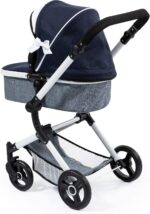 Bayer Design 18481AB Combi Doll&#039;s pram Neo Vario with Bag and Shopping Basket, Convertible into a Stroller, Height Adjustable, Blue, White - Image 5