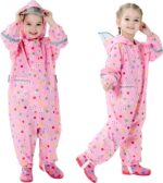 Fewlby Puddle Suit Kids All in One Waterproof Suit Boys Girls Rain Suit Toddler Muddy Suit Cartoon Raincoat Rain Wear for 1-10 Years