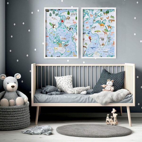 Wall Art with Frames for Kids, Animals Nursery Framed Wall Pictures, Baby Boy Playroom Wall Hanging, Children Bedroom Decor A4, A3, A2 White Frame 20 x 30 in / 50 x 76 cm - Image 3