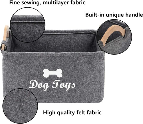 Geyecete dog toy basket storage Bins - with Wooden Handle,Collapsible Pet Supplies Storage Basket puppy toy box storage Basket/Bin Kids Toy Chest Storage Trunk(Grey) - Image 3