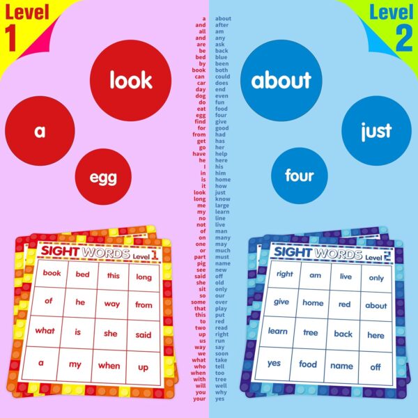 Sight Word Bingo Game, 120 Sight Words Learn to Read Level 1 & Level 2 Bingo Board Game Dolch's & Fry's Words Lists for Kindergarten and Preschool Kids 4-8, Perfect for Classroom & At Home - Image 3