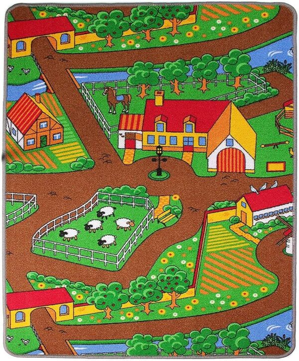 The Rug House Kids Reversible Double Sided Town City Roads Car Playmat Childrens Play Village Farm Mats 80cm x 150cm - Image 4
