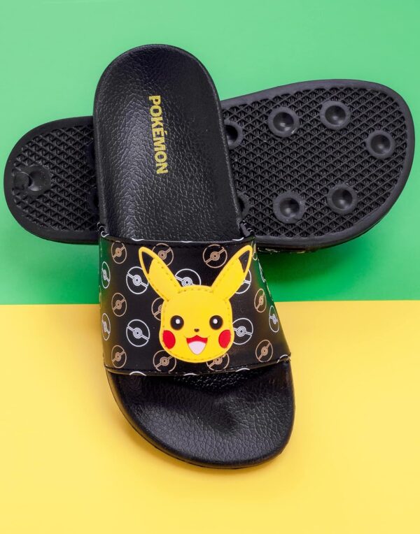 Pokemon Sliders For Boys | Kids Pikachu Face Sandals Beach Shower Shoes | Childrens Pokeball Black Summer Footwear Game Merchandise Gift - Image 4
