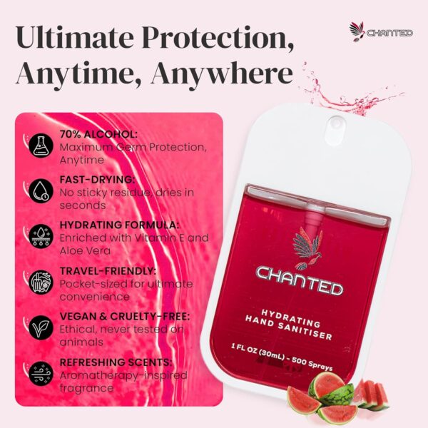 Chanted Mini Hydrating Hand Sanitiser Spray | Travel size 30ml (Watermelon) - Image 3