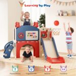 Krovtoy Christmas Elk Theme Toddler Slide,Toddler Slide Freestanding with Basketball Hoop, golf set,Baby Slide Playground Equipment,for in/outdoor use (Blue Red-6 in 1) - Image 7