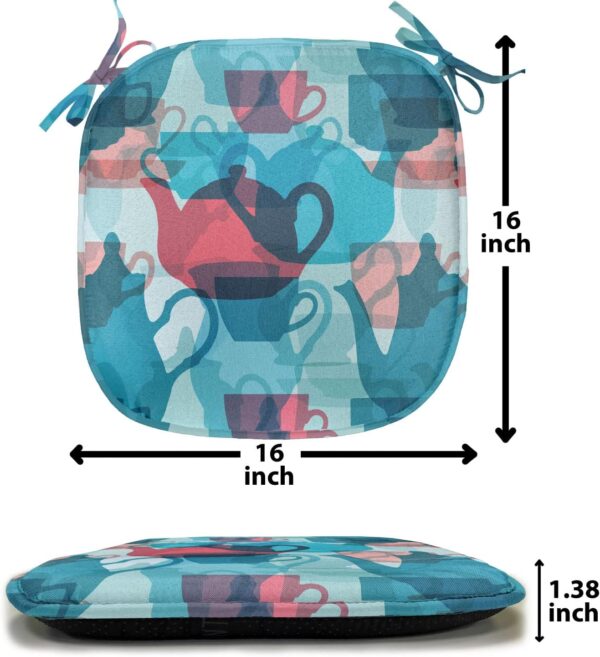 Ambesonne Tea Party Chair Seating Cushion, Crockery Composition Abstract Overlapping Silhouettes Teapot and Cups, Anti-Slip Seat Padding for Kitchen & Patio, 16"x16", Dark Coral Pale Blue - Image 6