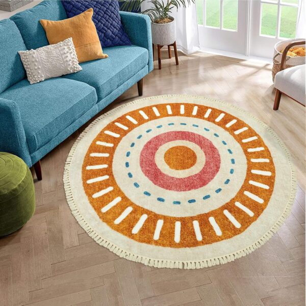 Lukinbox Boho Round Rug - 4ft Sun Washable Area Rugs for Bedroom, Soft Non-Slip Rainbow Color Circular Throw Rugs - Image 5