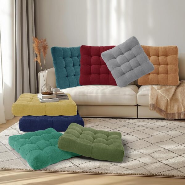 Millsilo 22 inch Floor Pillow, Large Floor Cushions, Square Floor Cushion Seating for Adults Kids, 4 Inch Thick Tufted Meditation Cushion for Yoga Living Room Tatami Floor, 22x22x4 Inch,Navy Blue - Image 7