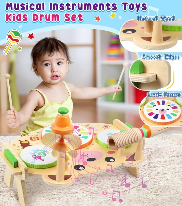 Subtail Kids Drum Kit - Musical Instruments for 2-4 Year Old Boys & Girls - Wooden Baby Drum Set - Toddler Toys & 1st Birthday Gifts, HW00793 - Image 2