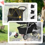 PawHut Pet Travel Stroller Cat Dog Pushchair Trolley Puppy Jogger Carrier Three Wheels for Small Miniature Dogs(Black) - Image 6
