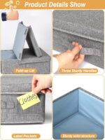 punemi Under Bed Storage With Lids, 2 Pack Large Underbed Storage Containers Clothes W/ 3 Handles, Foldable Low Profile Stackable Storage Drawer Organizer Bins Box for Blanket Shoe Toy Bedroom, Grey - Image 6