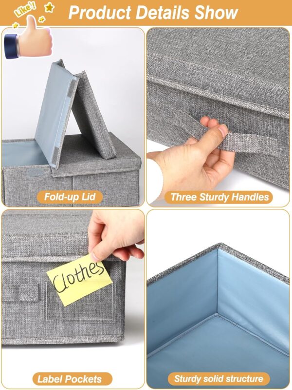 punemi Under Bed Storage With Lids, 2 Pack Large Underbed Storage Containers Clothes W/ 3 Handles, Foldable Low Profile Stackable Storage Drawer Organizer Bins Box for Blanket Shoe Toy Bedroom, Grey - Image 6