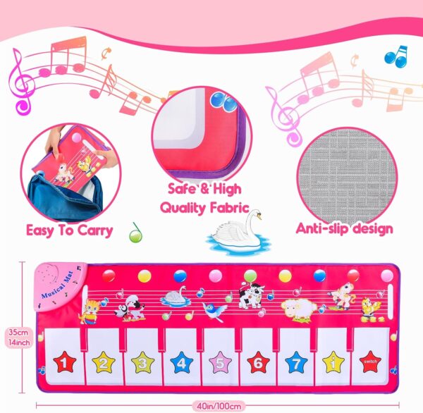 Musical Toys for 1 2 3 4 5 Year Old Girls Gifts,Piano Dance Mat for Kids with 8 Animals Sounds, Early Educational Toddlers Baby Toys Birthday Present for Girls Baby - Easter Gifts for Kids - Image 4
