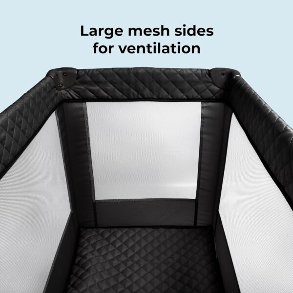 My Babiie Travel Cot - Lightweight, From Birth to 15kg, Easy Fold & Compact, Travel Bag, 120cm x 60cm Padded Mattress - Quilted Black - Image 7