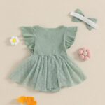 Himllauen Baby Girl Romper Dress Lace Mesh Embroidery Sleeveless Jumpsuit Newborn Baby Casual Romper with Headband for Baby Girls 0-24 Months - Image 6