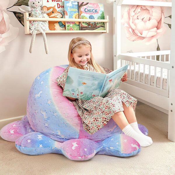 COMAX Unicorn Bean Bag Chairs for Kids 8-12, Large Kid Beanbag Chair with Filler, Big Toddler Lazy Floor Stuffed Couch Sofa for Girls Boys, Glowing Rainbow - Image 2