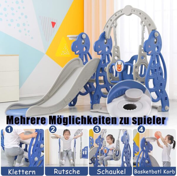 HENGMEI Kids Slide, Toddler Climber and Swing Set 4 in 1, Toddler Slide with Basketball Hoop Garden Slide Toy Outdoor and Indoor for Children Age 1-3, Blue 175x140x120cm, Type B - Image 5