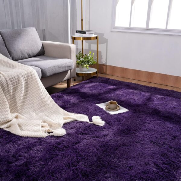 Przemy Dark Purple Area Rug for Bedroom, 4x6 Feet Fluffy Shaggy Rugs for Living Room, Super Soft Fuzzy Carpet Rug for Kids Girls Room Dorm Nursery Indoor Home Decor - Image 4
