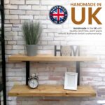 Double Rustic Wooden Shelves Wall-Mounted Shelf with Seated Double Black L Brackets, Made from Solid Timber - Ideal for Kitchen Living Room Decor (100cm) - Image 3